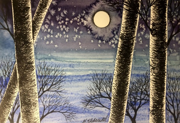 Birch Moon-Drawing a Day #143 by Helen R Klebesadel