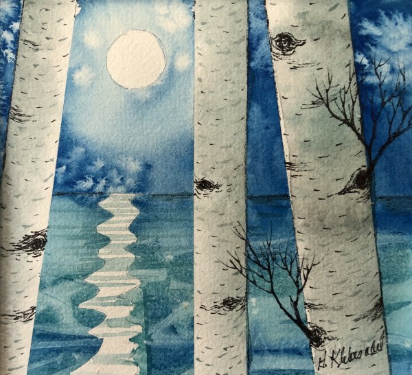 Three Birches - Drawing a Day #172 by Helen R Klebesadel