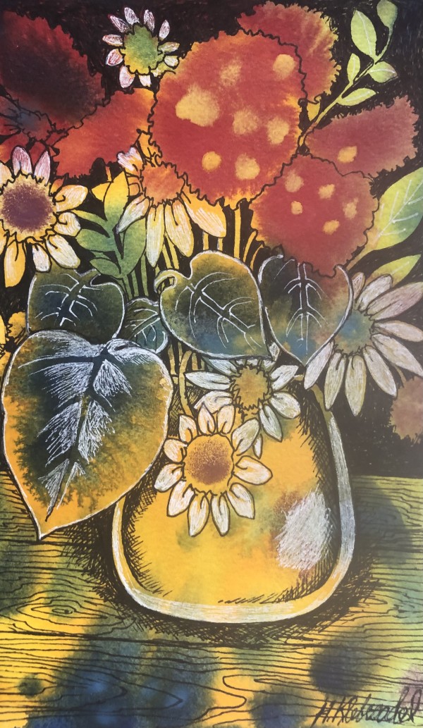 Vase of Posies - Drawing a Day #194 by Helen R Klebesadel