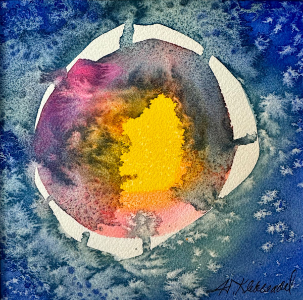 Earth Rise an original watercolor and ink by Helen R Klebesadel, Image 1.