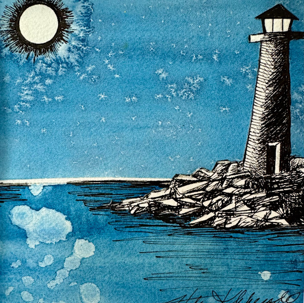 Guiding Light an original watercolor and ink by Helen R Klebesadel, Image 1.