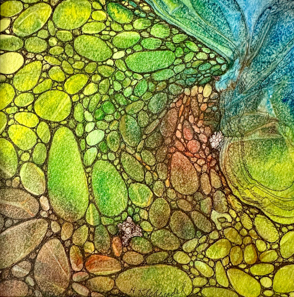 Green River Stones  an original watercolor and ink by Helen R Klebesadel, Image 1.
