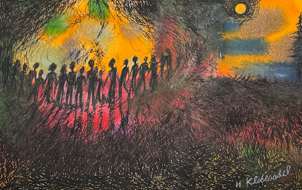 Solstice Bonfire a Drawing for Good by Helen R Klebesadel, Image 1.