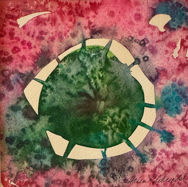 Green Orb original watercolor and ink by Helen R Klebesadel, Image 1.