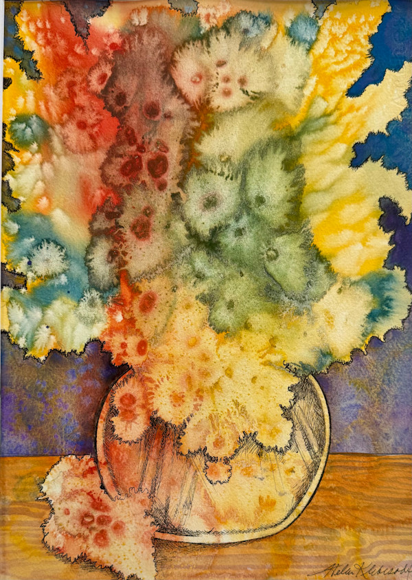 Blooms I an original watercolor and ink by Helen R Klebesadel, Image 1.