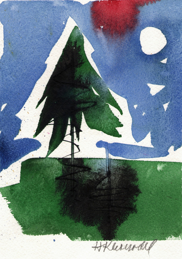 Lone Pine II and original watercolor and ink by Helen R Klebesadel