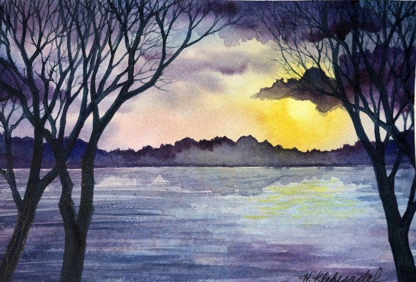 Edge of Night III and original watercolor by Helen R Klebesadel