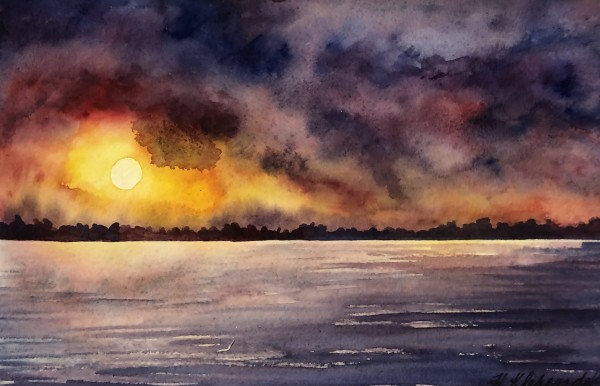 Edge of Night II and original watercolor by Helen R Klebesadel
