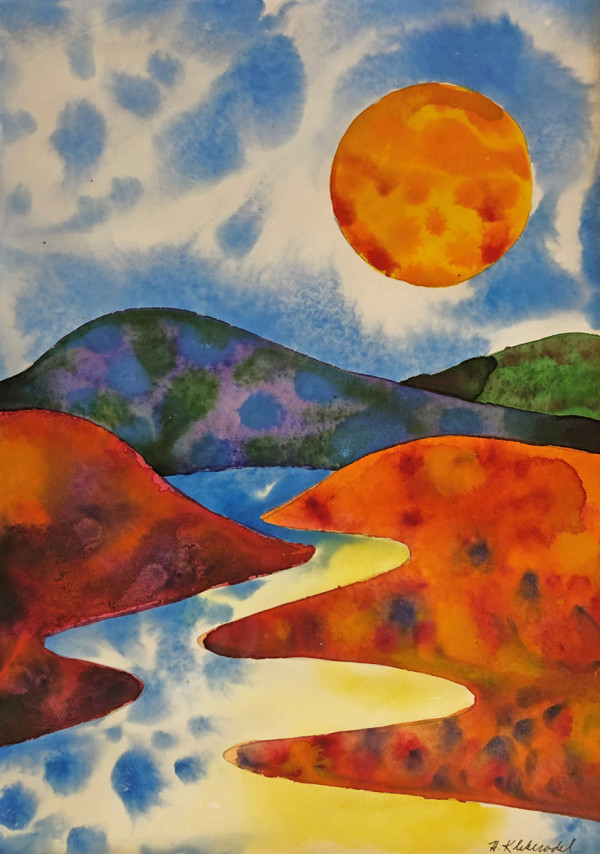 Sunset River  II an original watercolor by Helen R Klebesadel