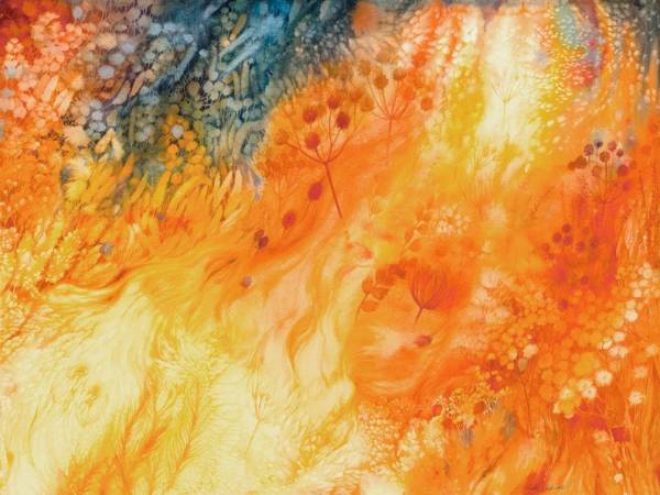 Prairie Fire Restoration I limited edition giclee print of an original watercolor 19/100 by Helen R Klebesadel