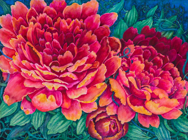Paradise Lost: Flowers are Burning Series a collaborative watercolor with Mary Kay Neumann by Helen R Klebesadel