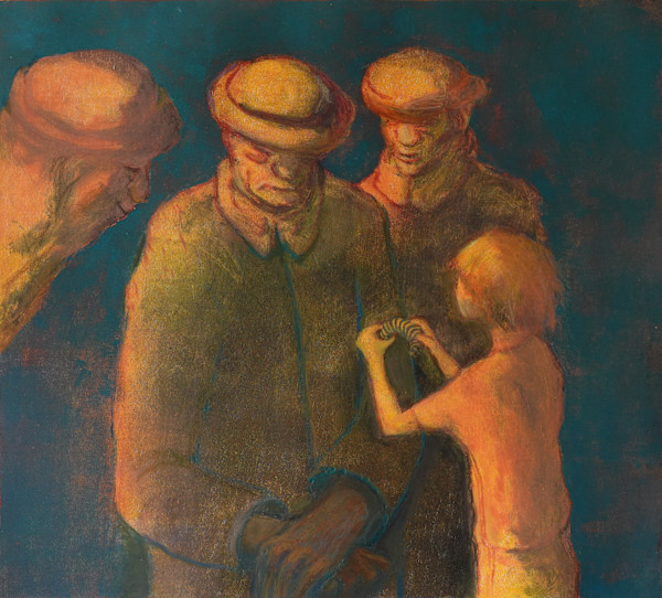 Child shows his fossil to the Elders in the Temple by B. Kevill Davies