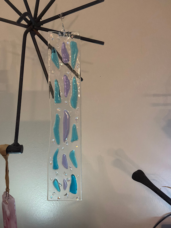 Tall Iridescent Turquoise and Lavender Suncatcher by Candice Treat Murphy, Image 2.