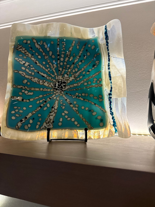 Large Vanilla and Turquoise Wavy Bowl by Candice Treat Murphy, Image 1.