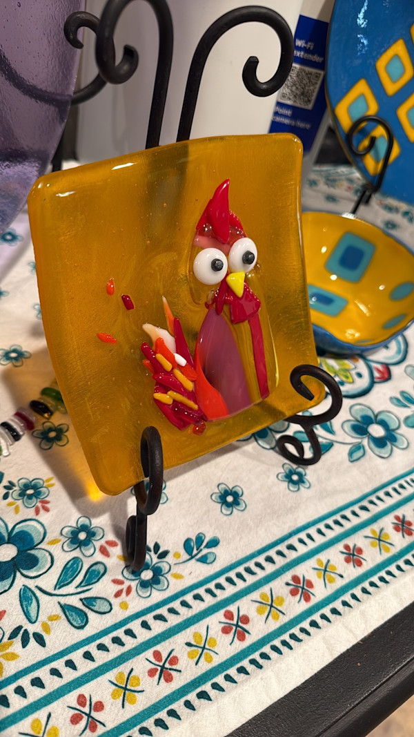 6” Textured Red Rooster on Marigold Sushi Dish II by Candice Treat Murphy