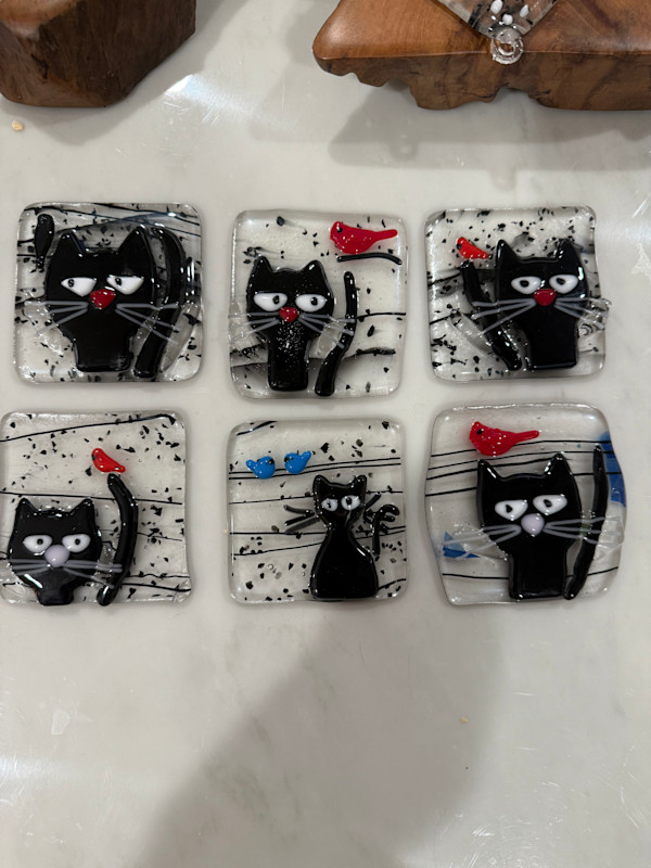 Peeky Black Cat 4” and Cardinal IV by Candice Treat Murphy