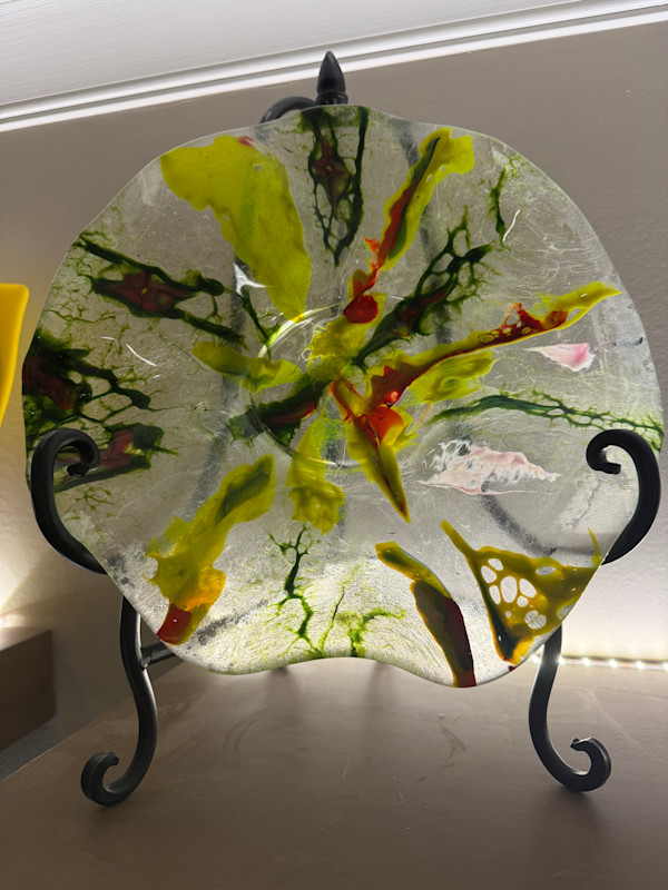 Clear Red Green Pink Stretch Wavy Bowl by Candice Treat Murphy, Image 6.