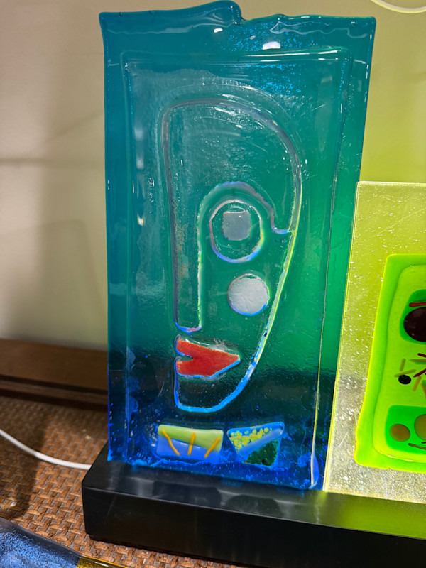 Half Face Relief with Red Lips on Turquoise by Candice Treat Murphy