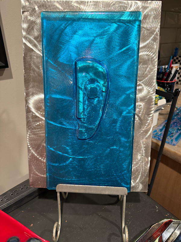 Iridescent Turquoise Half Face Relief by Candice Treat Murphy