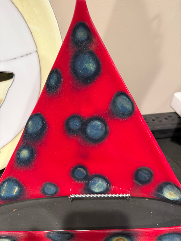 Red Triangle Plate with Silver Leaf Circles by Candice Treat Murphy, Image 2.