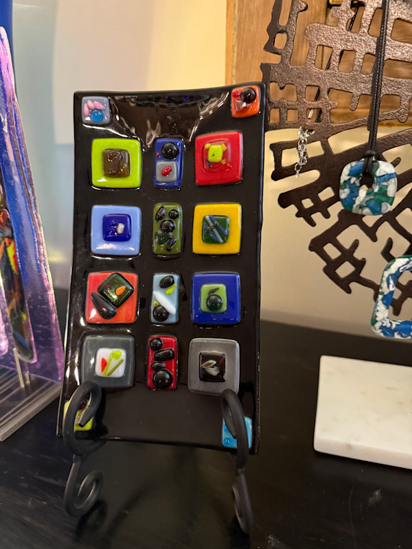 Black Sushi Tray With Multi Color Squares by Candice Treat Murphy