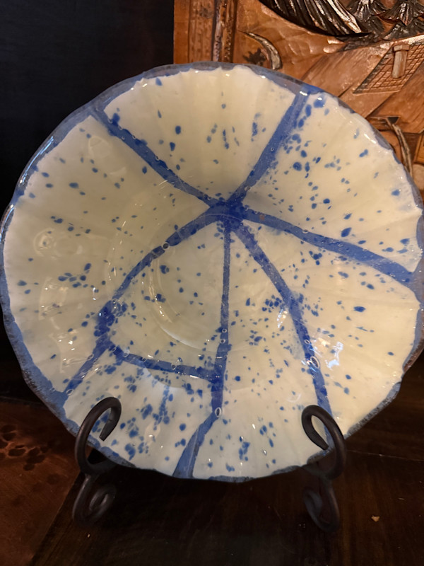 Blue and Cracked White Wavy Bowl by Candice Treat Murphy