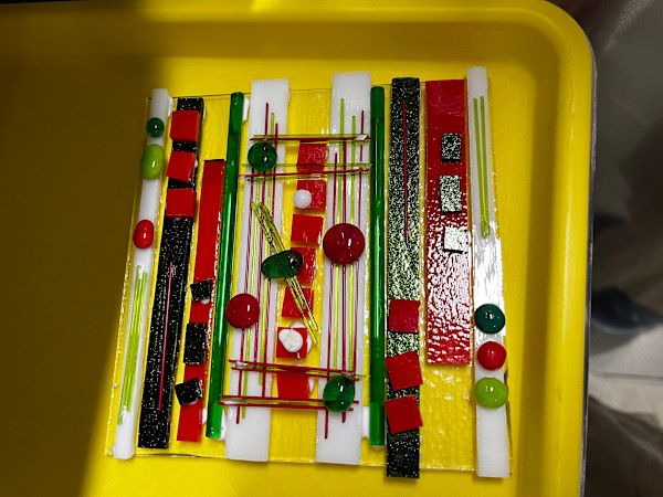 Abstract Square Red and Greens by Candice Treat Murphy