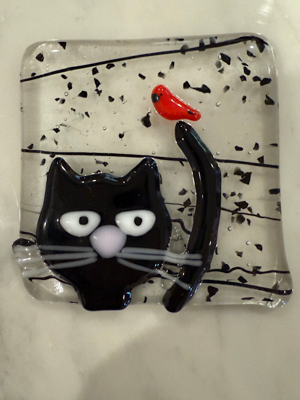 Peeky Black Cat 3” with Red Bird I by Candice Treat Murphy