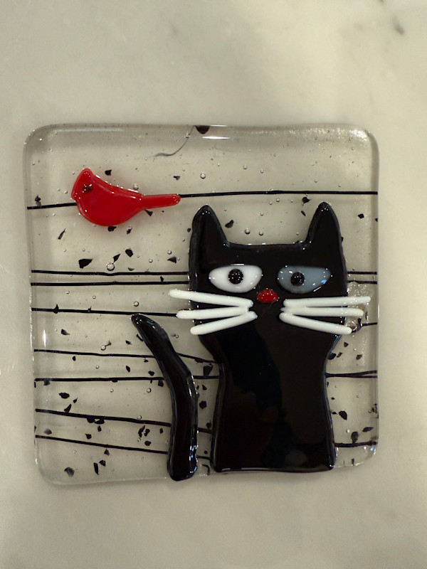 Peeky Black Cat 4” with Cardinal by Candice Treat Murphy
