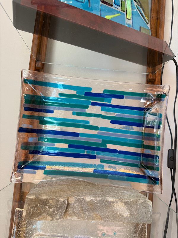 Blue and Turquoise Strips Tray Large by Candice Treat Murphy