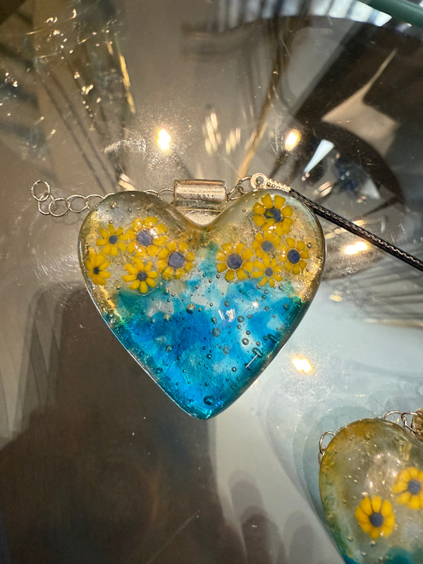 2" Ukraine Sunflower Heart Necklace #2 by Candice Treat Murphy