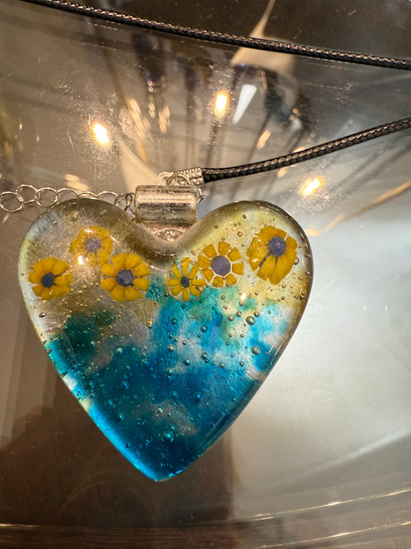 2" Ukraine Sunflower Heart Necklace #3 by Candice Treat Murphy