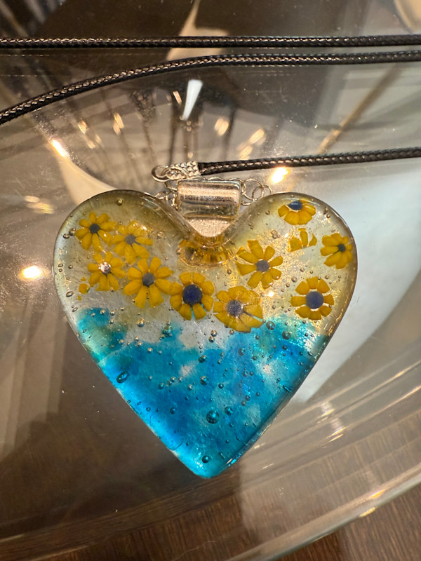 2" Ukraine Sunflower Heart Necklace #1 by Candice Treat Murphy