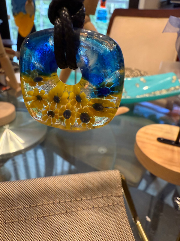 Ukraine Sunflower Necklace Square #1 by Candice Treat Murphy