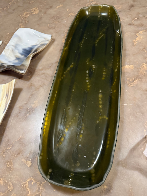 Olive Green Long Oval Bread Tray by Candice Treat Murphy