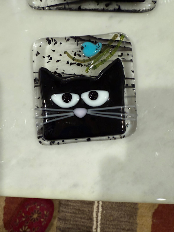 Peeky Black Cat 3” with Blue Bird I by Candice Treat Murphy