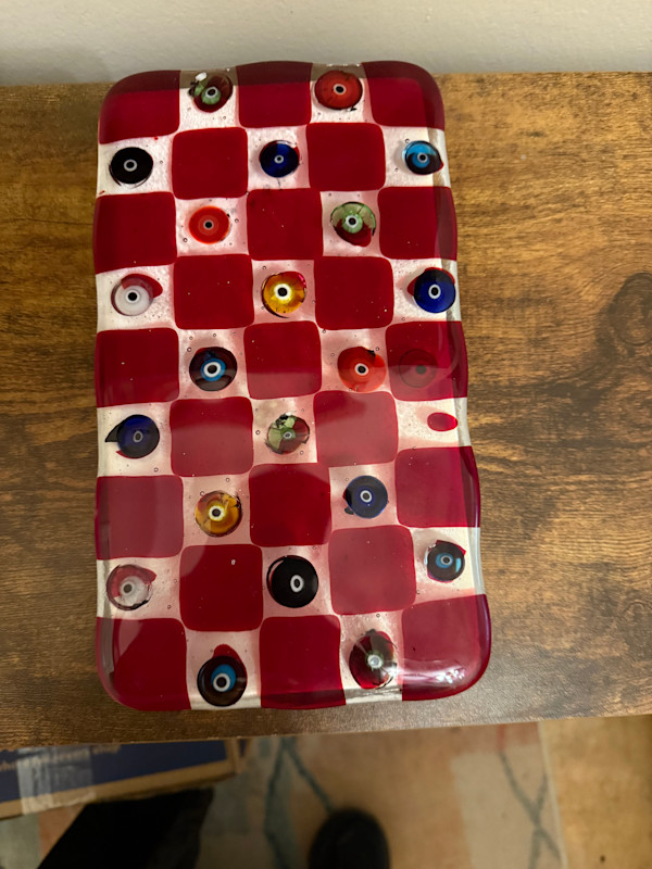 Funky Red Checkered Rectangle Tray by Candice Treat Murphy