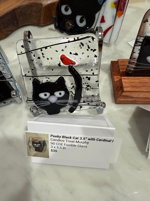 Peeky Black Cat 3” with Blue Bird II by Candice Treat Murphy