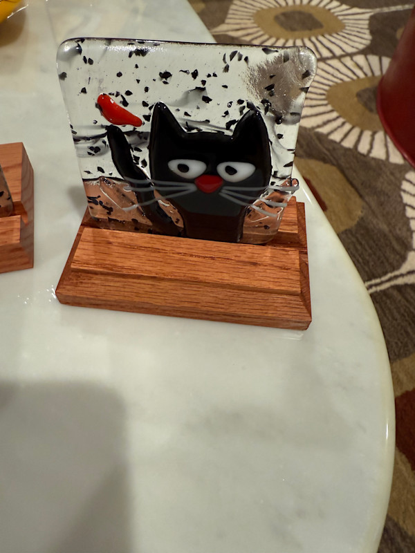 Peeky Black Cat 3” with Red Bird II by Candice Treat Murphy