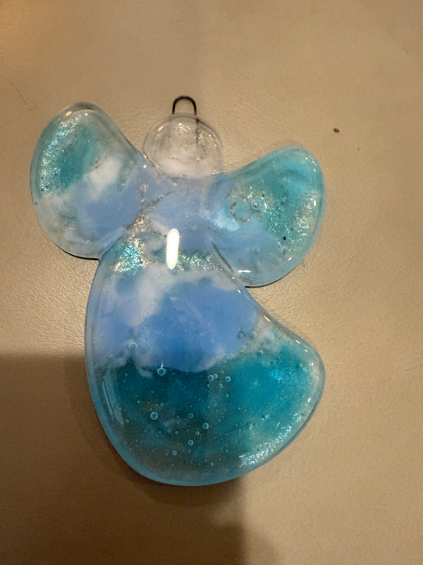Blue Glass Powder Angel Ornament by Candice Treat Murphy