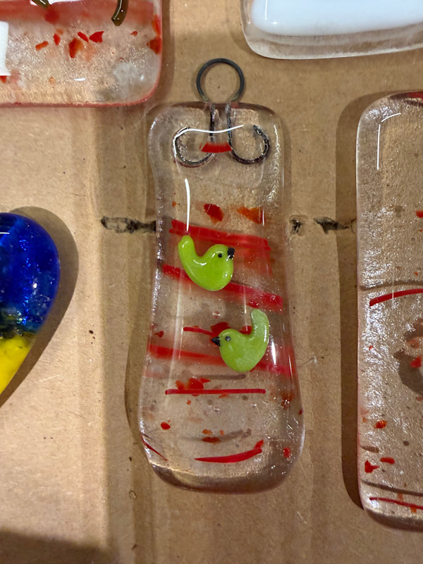 Two Little Green Birds Ornament #1 by Candice Treat Murphy