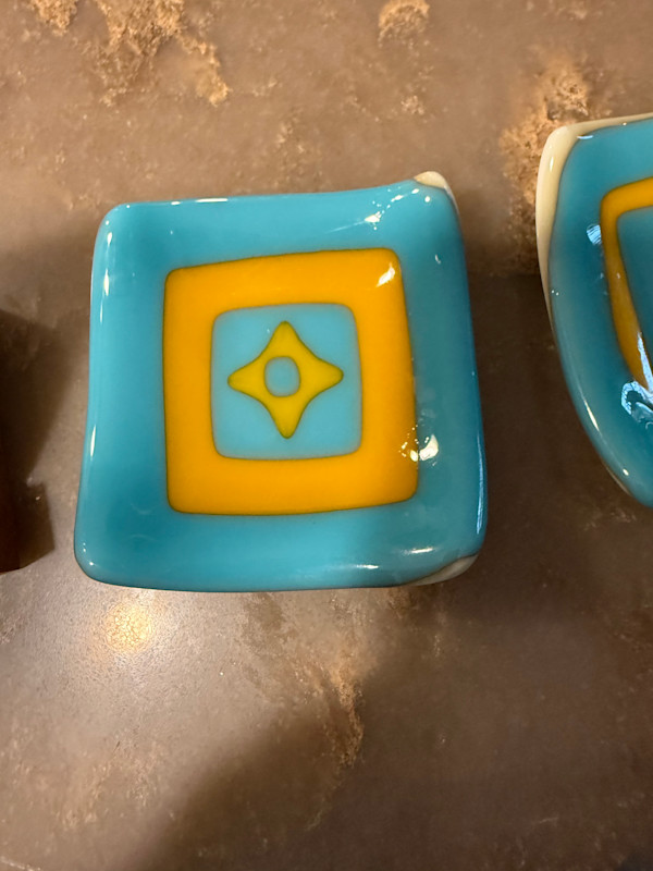 3” Turquoise, Marigold, and Vanilla Sushi Dish 1 by Candice Treat Murphy