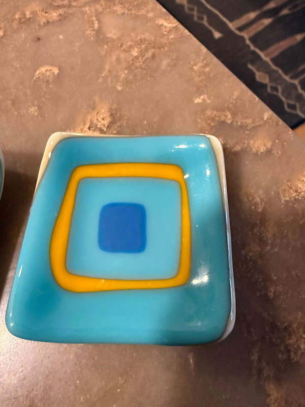 3” Turquoise, Egyptian Blue, Gold, and Vanilla  Sushi Dish #1 by Candice Treat Murphy