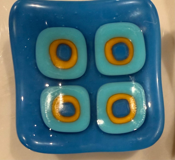 3” Egyptian Blue, Turquoise, Marigold, and Vanilla Sushi Dish #4 by Candice Treat Murphy