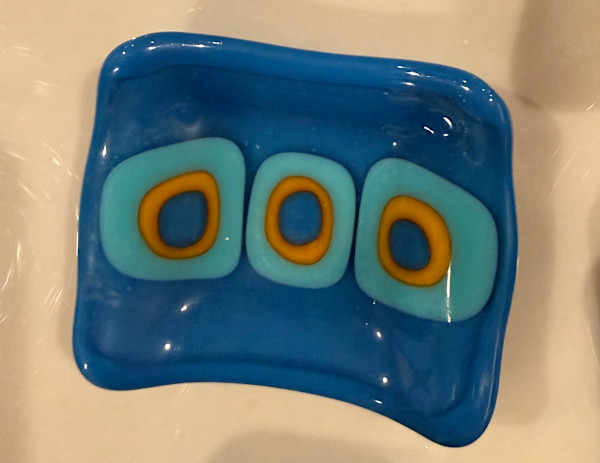 3” Egyptian Blue, Turquoise, Marigold, and Vanilla Sushi Dish #5 by Candice Treat Murphy