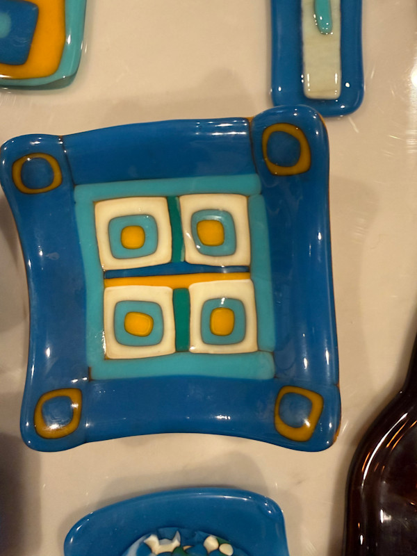 4.5” Turquoise, Egyptian Blue, Marigold, and Vanilla Sushi Dish 3 by Candice Treat Murphy