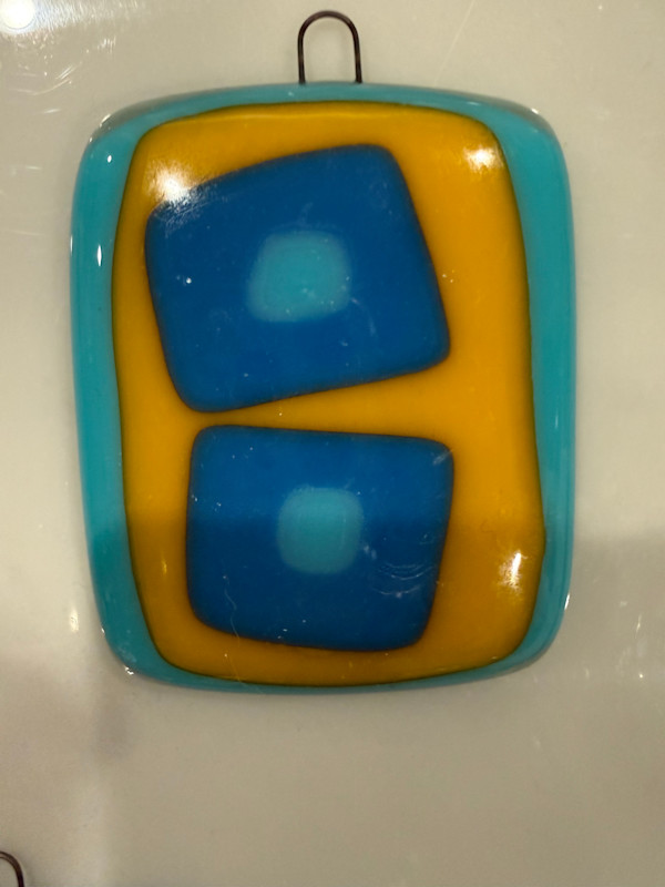 Turquoise and Marigold Ornament with Egyptian Blue Squares by Candice Treat Murphy