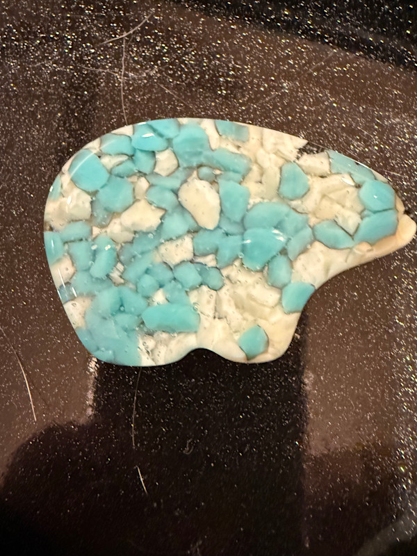 Vanilla and Turquoise Frit Pocket Bear #2 by Candice Treat Murphy