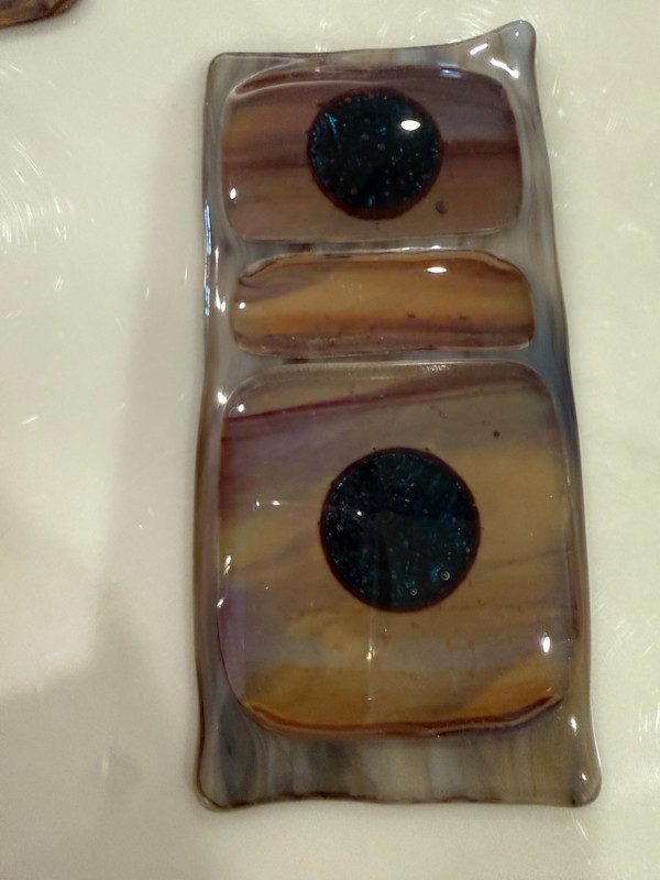 Streaky Browns and Vanilla Rectangle with Green Dichroic Circles by Candice Treat Murphy
