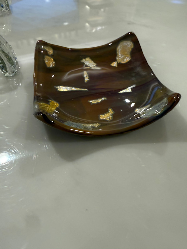 4” Streaky Browns and Gold Leaf Sushi Dish #1 by Candice (Candy) Treat Murphy, Image 2.